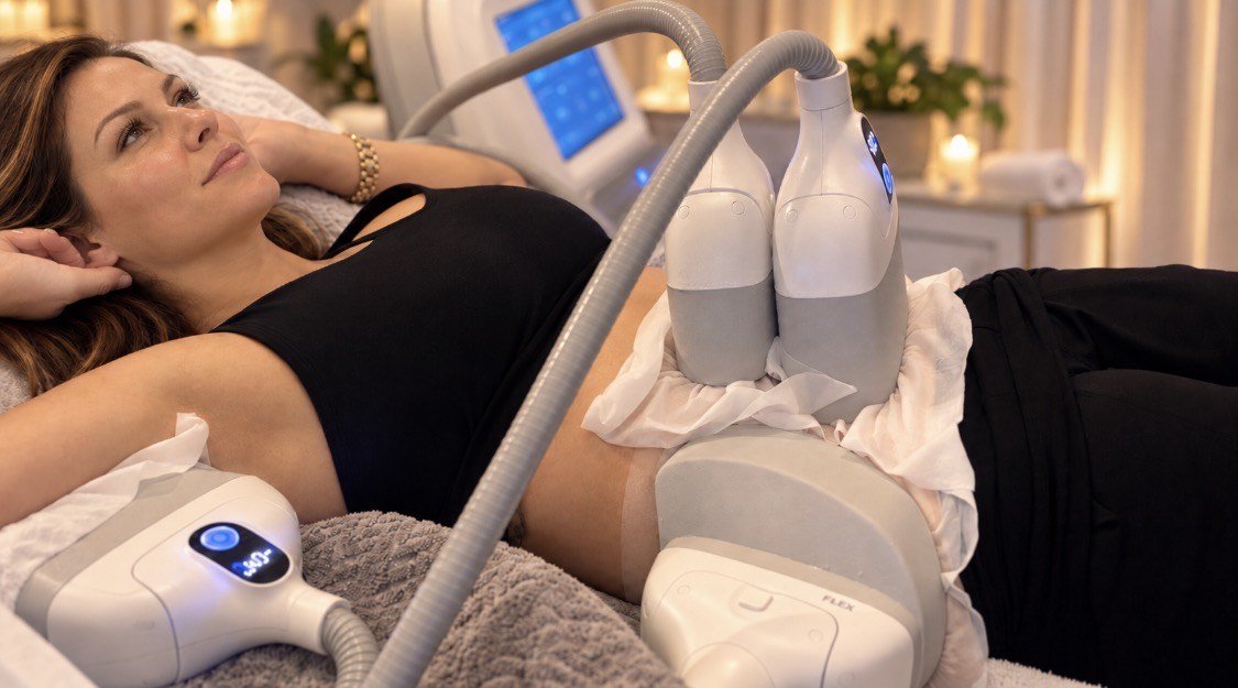 Client relaxing during a six applicator CoolSlimming treatment at Better Bodies MediSpa